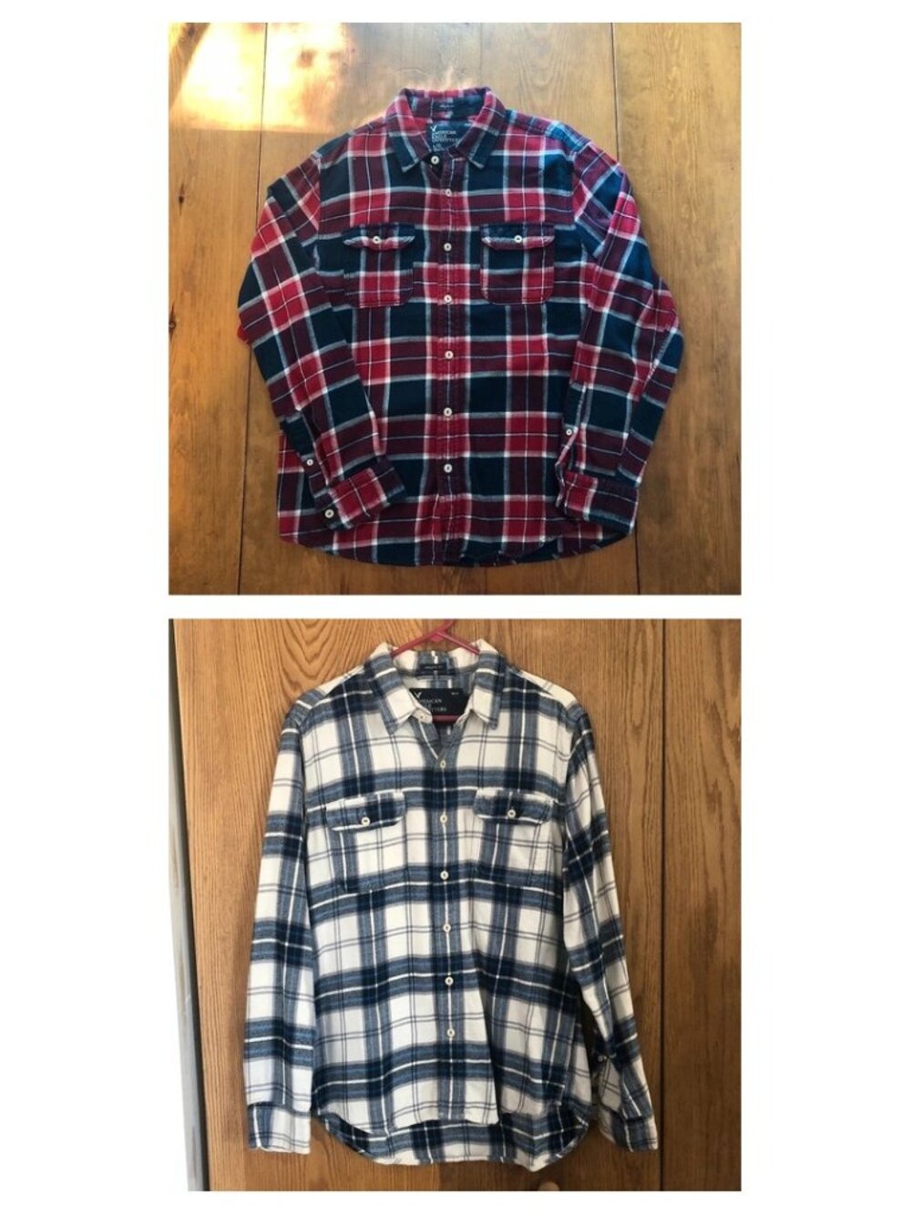 American Eagle Set of 2 Flannels Mens Large Plaid Long Sleeve Button Up